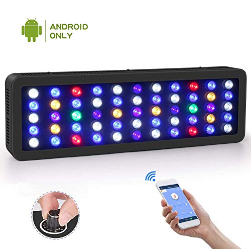 Roleadro LED Acuario Marino 165W 2.4G WiFi Remoto y Manual Pantalla LED Acuario Tamaño Grande Iluminacion LED para Acuarios con Luz Blanca,Azul,Luna Azul,0%-100% Brill(Solo para Android)