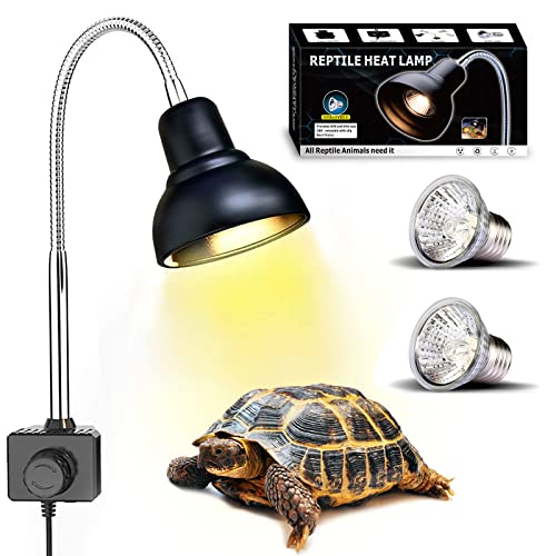 PewinGo Lámpara para Tortuga, Lámpara de Reptiles y Anfibios con 2 Bombillas de Luz Solar UVA UVB de 25 W y Abrazadera Giratoria de 360 °Adecuada